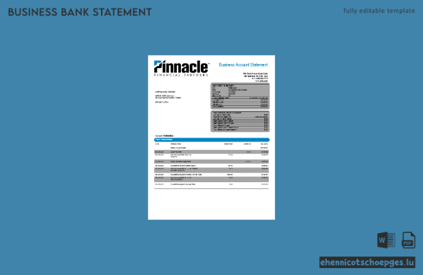 Pinnacle Financial Bank Firmenkontoauszug (Word- und PDF-Beispiel)